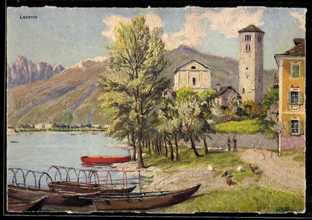 Cartes postales: Locarno, Lungolago con barche, alberi e  – D'occasion à Berlin par bartko-reher