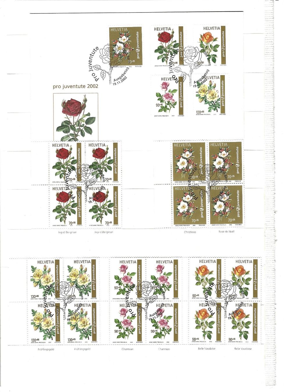 Tous les timbres: Pro Juventute 2002 Roses FDC 19.11.2002 série complète – Neuf avec emballage d'origine à Uvrier par amo_8jrn