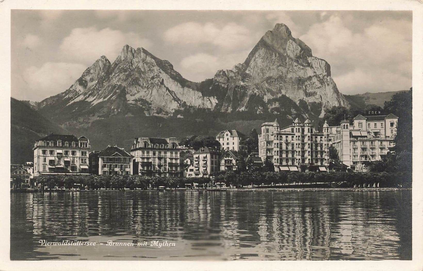 Cartoline postali: Vierwaldstattersee brunnen mi mythen – Usato da Biasca venduto da Blenio71