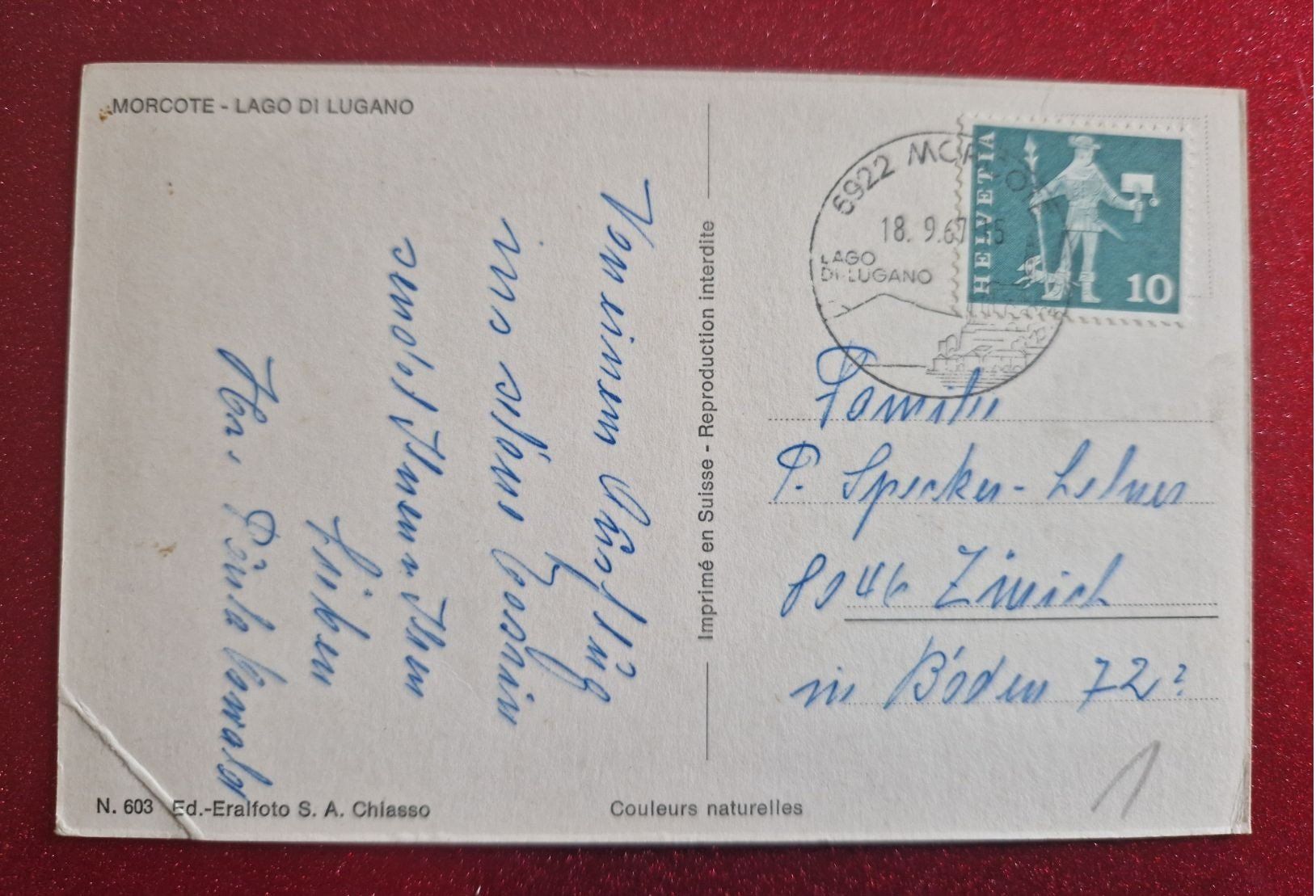 Cartoline postali: Morcote Lago di Lugano 1967 – Usato da Melchnau venduto da Fishel 1