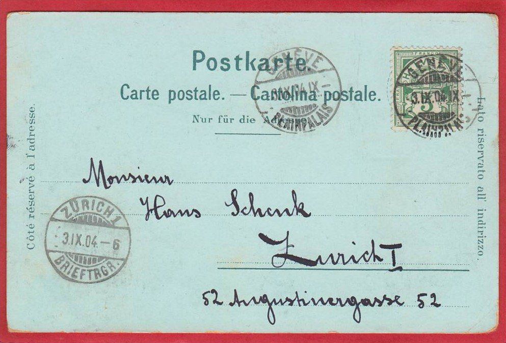 Cartoline postali: GENÈVE, LITHO 1904 – Usato da Grüningen venduto da Kartenlaube 1