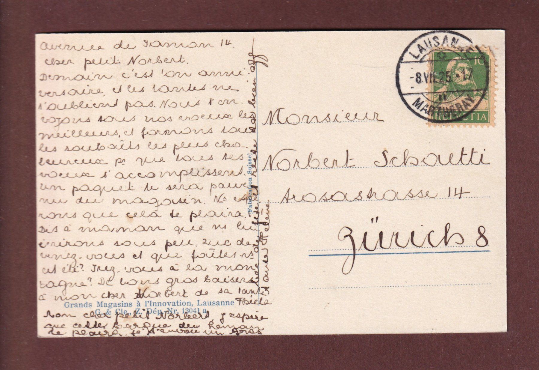 Ansichtskarten: LAUSANNE - Université - 1925 – Gebraucht aus Pully von nicecards 1