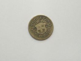 Schweizer Münze, 5 Rappen, Jahrgang 1850 BB, sehr selten