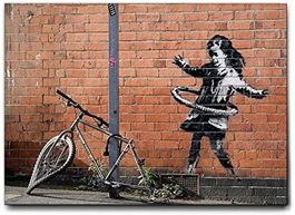 Banksy " Bambina in bici" stampa su tela 70x50 Street art‪