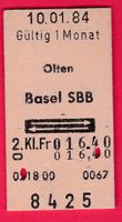KARTON BILLETT, OLTEN - BASEL SBB, 2.KLASSE, RETOUR