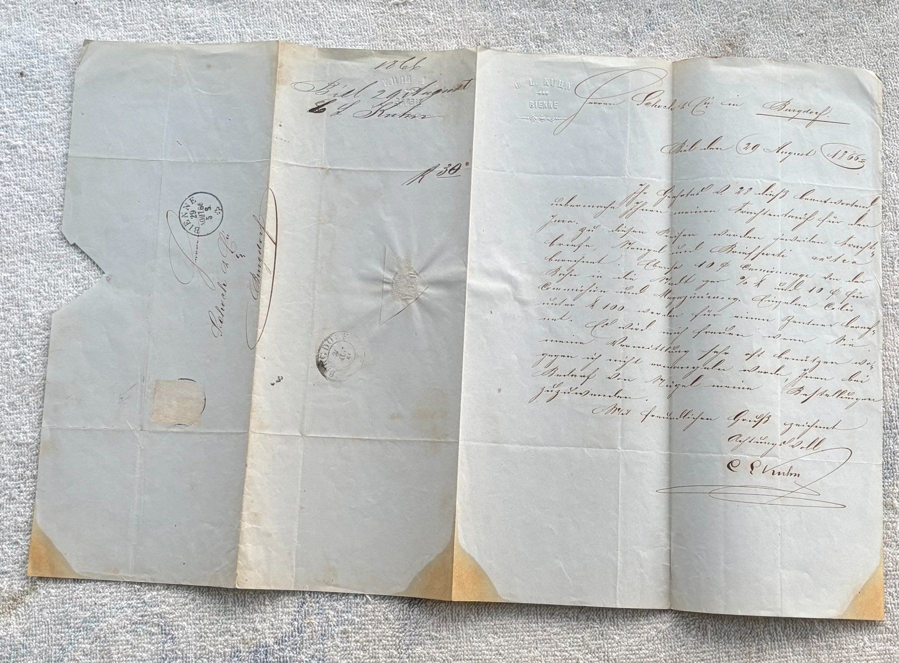 Documenti: ANTIKES DOKUMENT 1866 KUHN BIENNE – Usato da Ostermundigen venduto da crazy-horse-1840 3