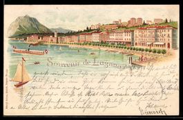 Litho Lugano, Seepromenade mit Hotels un
