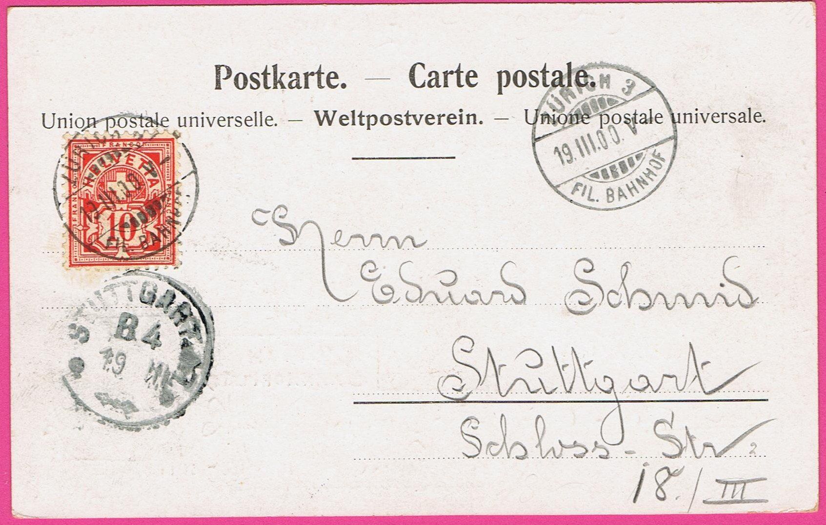 Cartoline postali: Zürich Bahnhofplatz gel 1900 – Usato da Einsiedeln venduto da dillie 1