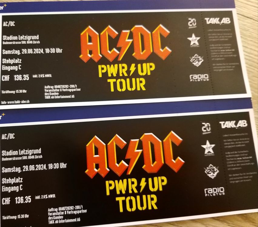 2 AC/DC Tickets Stehplätze 29.6.2024 (Neu (gemäss Beschreibung)) in ...