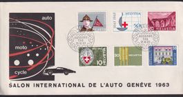 1963, FDC vom AUTOSALON in GENF, +Nr.395-400 +illustriert