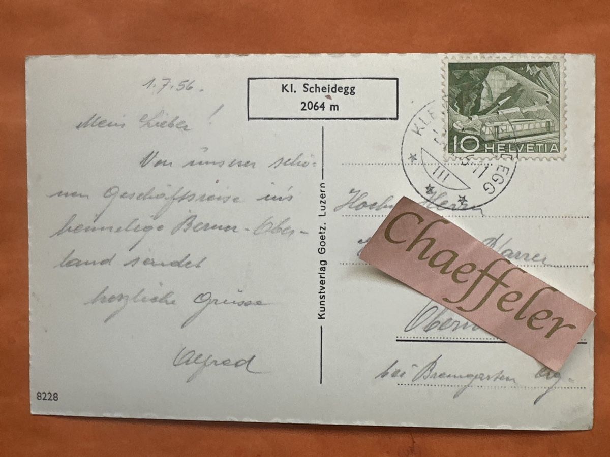 Cartoline postali: 1956 Kleine Scheidegg mit Jungfrau  – Usato da Zürich venduto da Chaeffeler 1