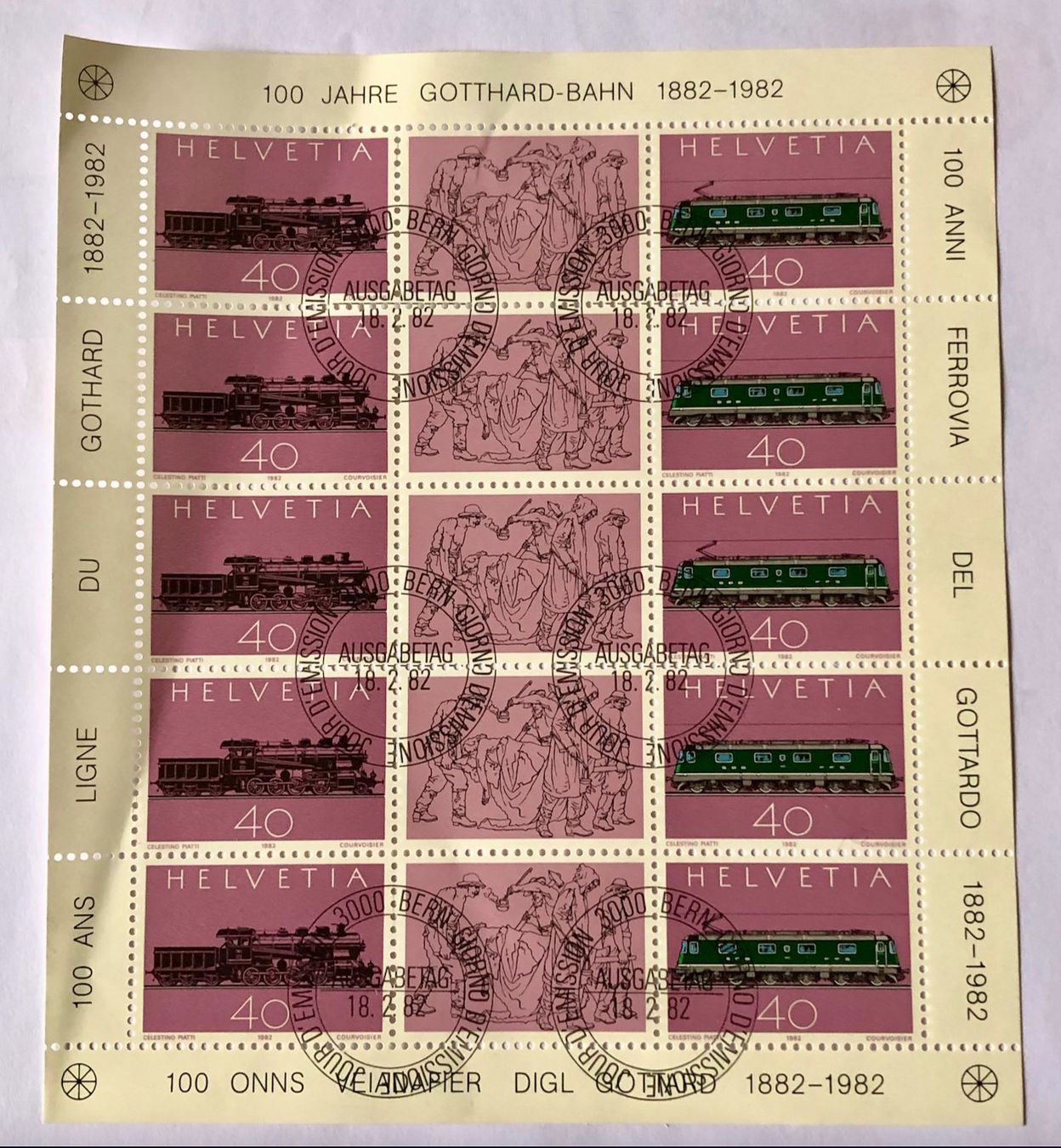 Tutti i francobolli: Bogen mit Stempel 1982 100 Jahre Gotthardbahn    – Usato da Aarau venduto da Billa007