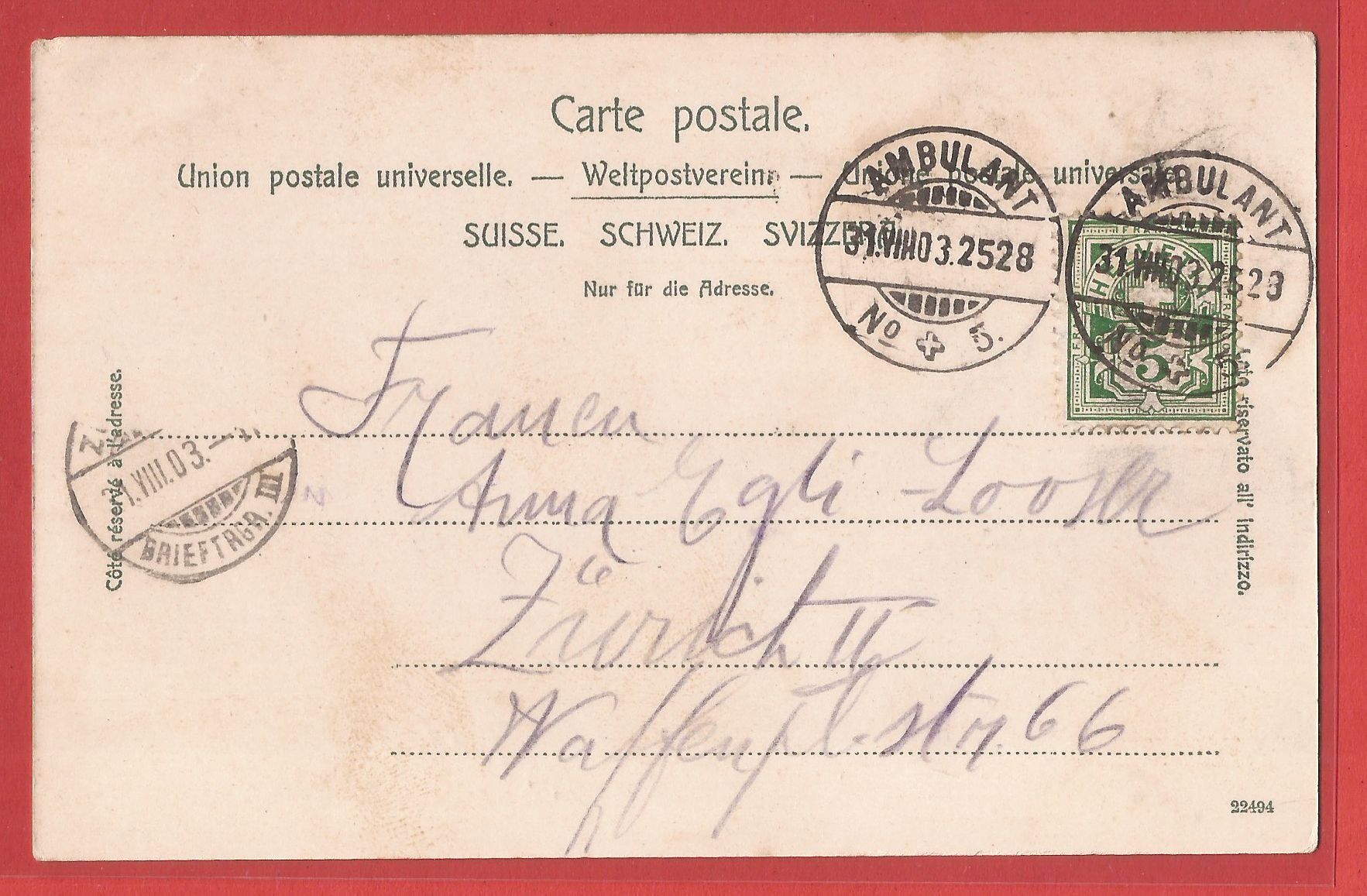 Cartoline postali: Romanshorn - Hotel Bodan - 1903 – Usato da Fislisbach venduto da Porano 1