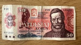 50 Tschechoslowakische Kronen Banknote von 1987, Top Zustand