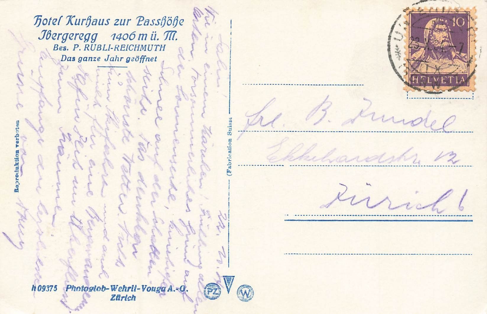 Cartoline postali: Hotel Kurhaus Ibergeregg – Usato da Schwyz venduto da Seffi56 1