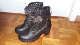 Schwarze Winterstiefeletten mit Schnalle, Grösse 36 Top! ...