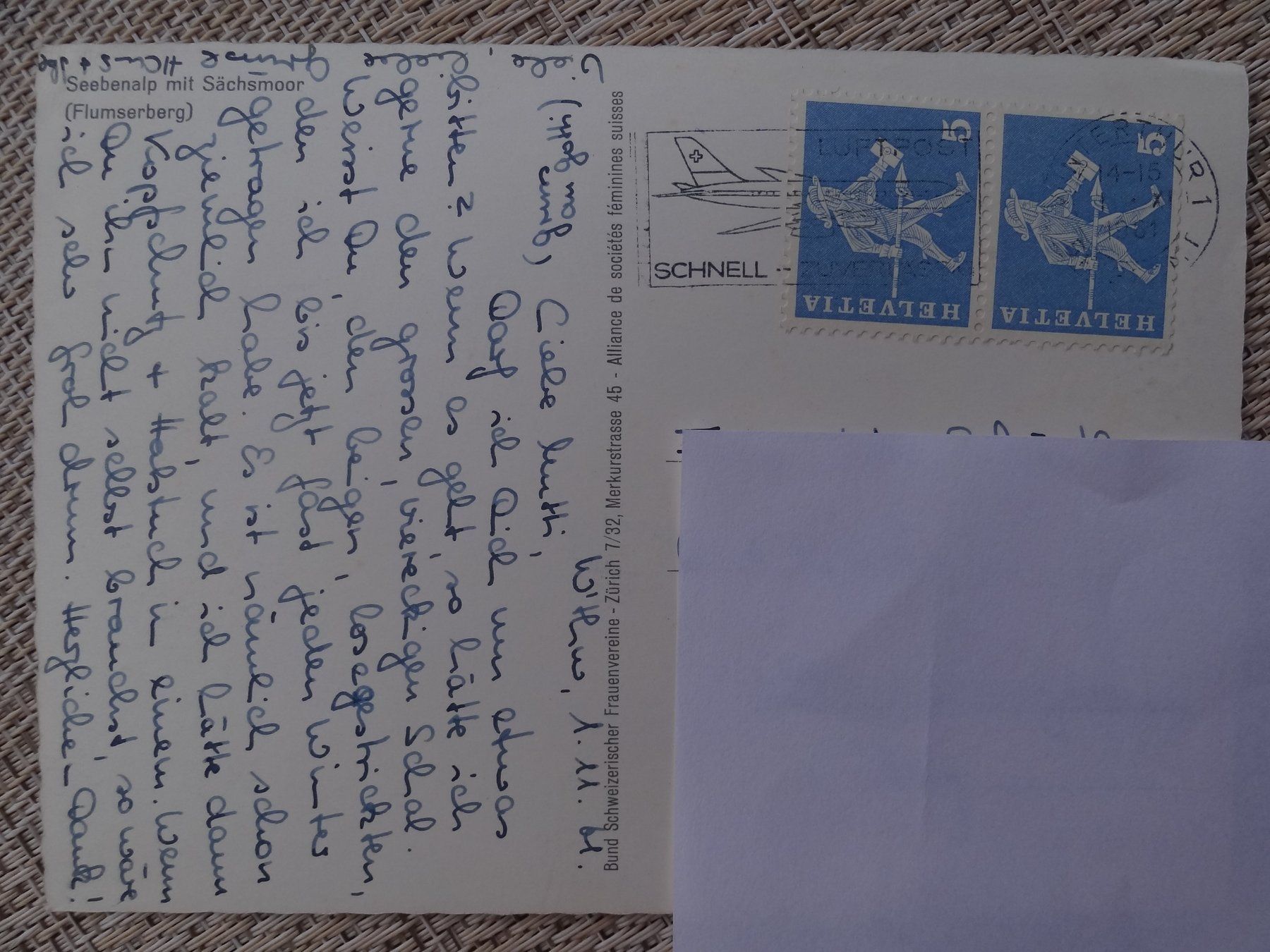 Cartoline postali: Seebenalp mit Sächsmoor - Flumserberg - 1961 – Usato da St Léonard venduto da Riglin 1