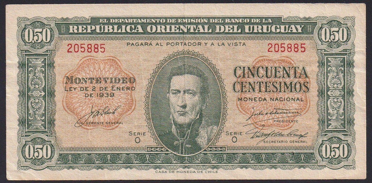 Banknoten: Uruguay 50 Centimos 1966 – Gebraucht aus Brugg AG von banknoten_muesli