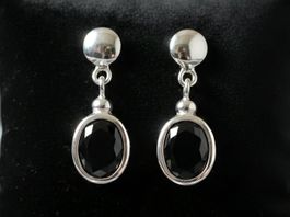 Silber 925 Onyx Ohrringe (rhodiniert) - Neu