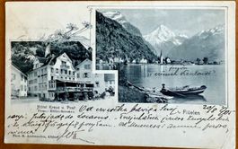 Flüelen - Litho Hôtel Kreuz u. Post 1905