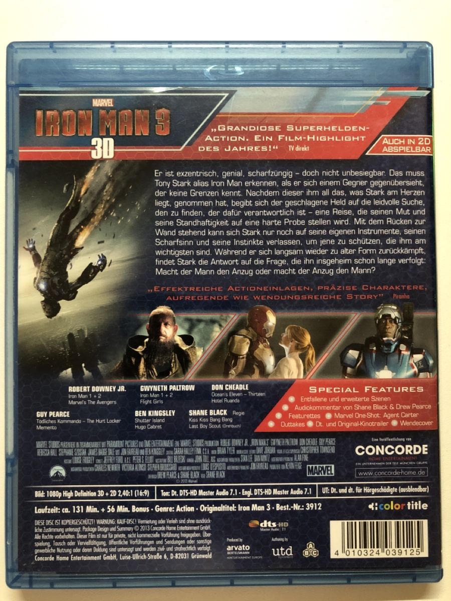 Alle DVDs: Iron Man 3 3D Blu-ray Disc Top Zustand – Gebraucht aus Stein AG von isi_R35 1