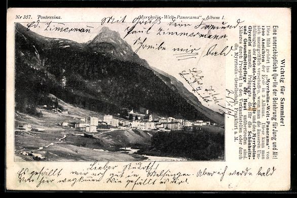 Ansichtskarten: Pontresina, Ortsansicht mit Kirche und B – Gebraucht aus Berlin von bartko-reher