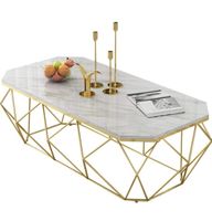 Table basse en marbre naturel blanc avec structure dorée