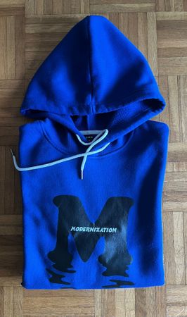 Pull bleu à capuche, taille L