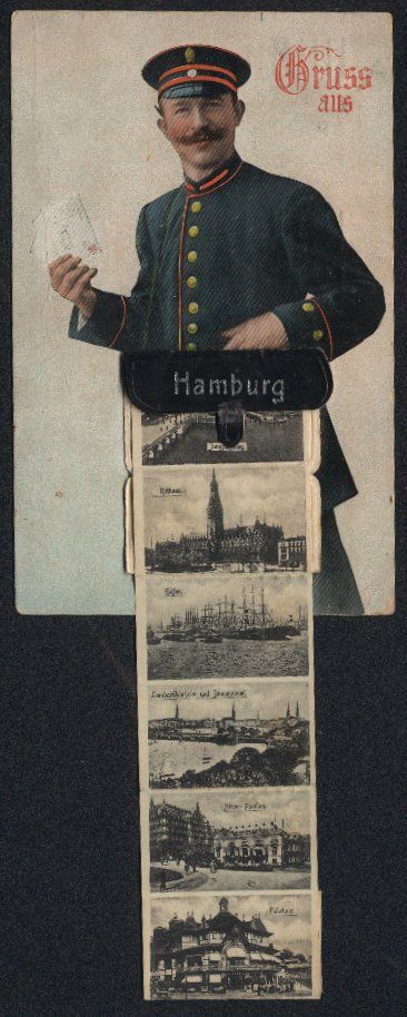 Cartoline postali: Leporello-AK Hamburg, Briefträger mit A – Usato da Berlin venduto da bartko-reher