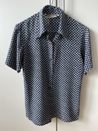 Modissa Seidenbluse, Gr. 36, Kurzarm, Blau-Weiss gemustert