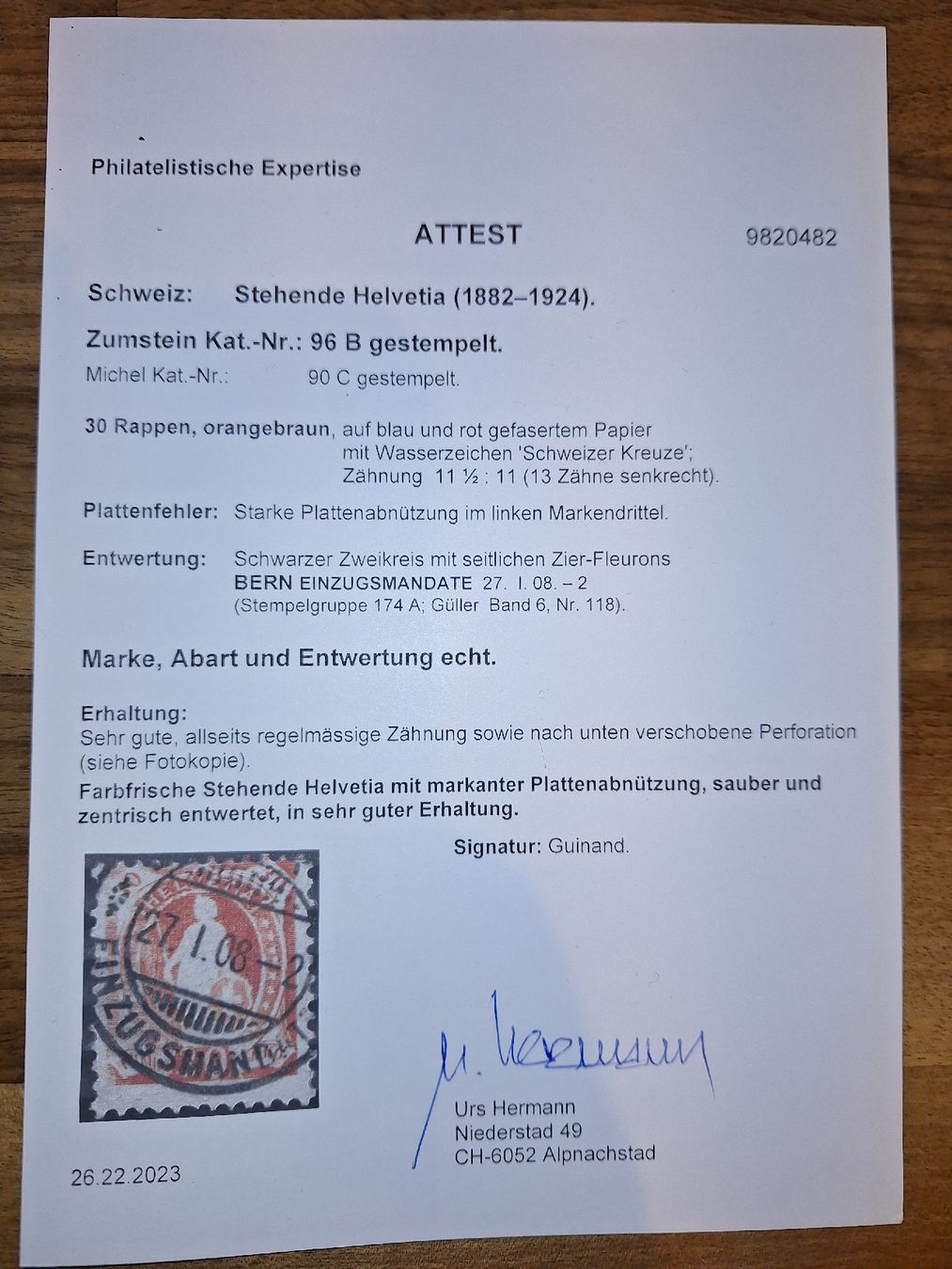 Tutti i francobolli: Stehende Helvetia 96B mit starker Plattenabnützung Luxus ++ – Usato da Balgach venduto da SIMEON27 4