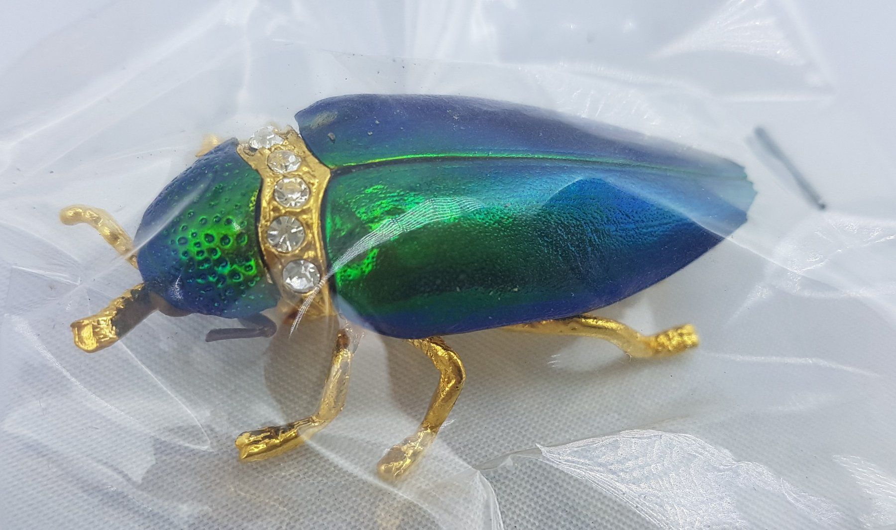 Spille & Fermagli: Hübsche - KÄFER - Brosche - Grün/Gold mit Glitzersteinen – Nuovo e nell'imballaggio originale da Grenchen venduto da Yamahwildstar16 3