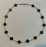 Collier en malachite véritable et argent, trèfle, comme neuf