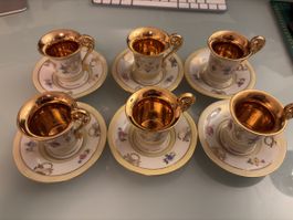 6x Mokkatassen mit Untertassen BSE Vieux Paris Golddekor1970