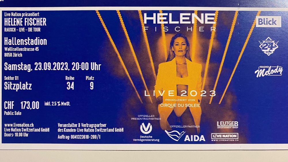  Helene Fischer 23.09.2023 1xSitzplatz Ticket (Neu und originalverpackt Bildidee 