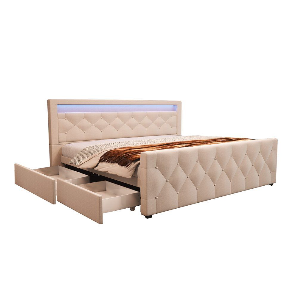Betten: LED Polsterbett VERA - 140x200cm - Beige – Neu und originalverpackt aus Wallenwil von toesstal-vertrieb 2