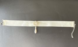 Vintage Choker Halsband mit Perlenanhänger, Top Zustand