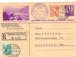 Postkarte Ganzsache Stempel Eidg. Schwingfest Lausanne 1937
