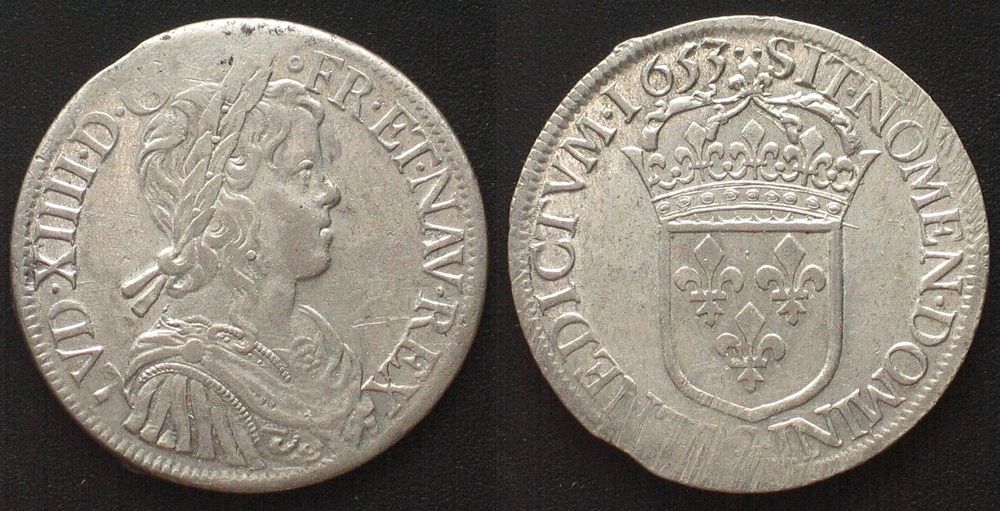 LOUIS XIV Ecu à la mèche longue 1653 S TROYES argent R2 SUP+ (Gebraucht ...