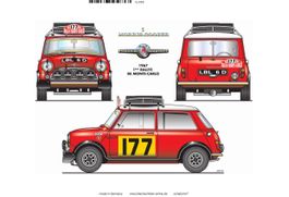 Blechschild-MINI MORRIS COOPER-1967 EAST RALLYE DE MONTE-CAR
