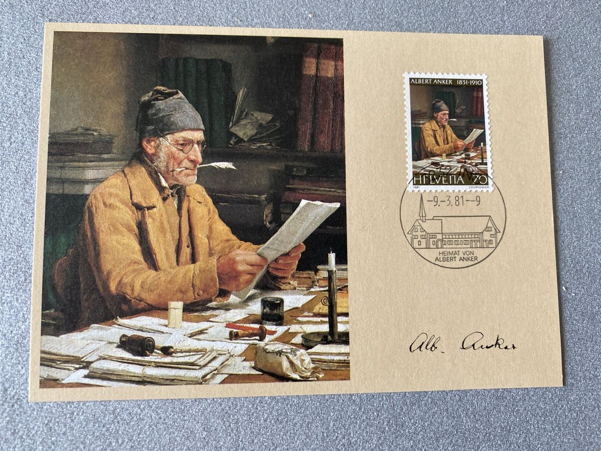 Tutti i francobolli: Karte mit Ersttagsstempel Albert Anker – Usato da Mülligen venduto da Flockenstiel