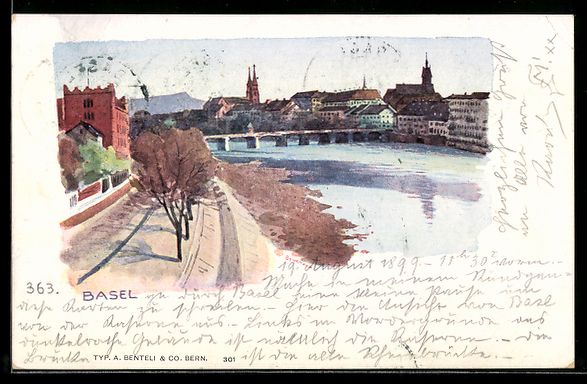 Cartoline postali: Basel, Rhein mit Brücke und Uferpromena – Usato da Berlin venduto da bartko-reher