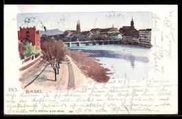 Basel, Rhein mit Brücke und Uferpromena