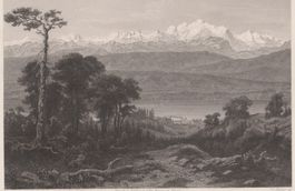 Saint Cergue  VD :  alter Stich mit Montblanc, von C. Huber