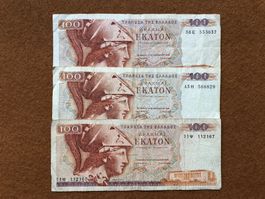 GRIECHENLAND - 3 x 100 Drachmen 1978