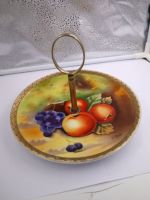 Antike Porzellan Fruchte Schale Etager  Handbemalt m. Griff