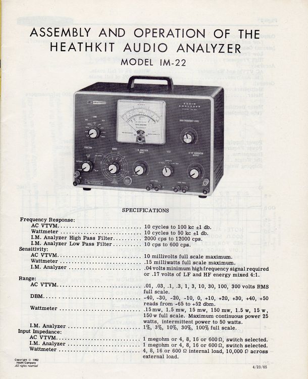 Vintage Audio Analyzer Heathkit Model IM-22, 1965 (Gebraucht) in ...