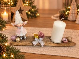 Weihnachtsdekoration Treibholz mit Kerze und Figur neu