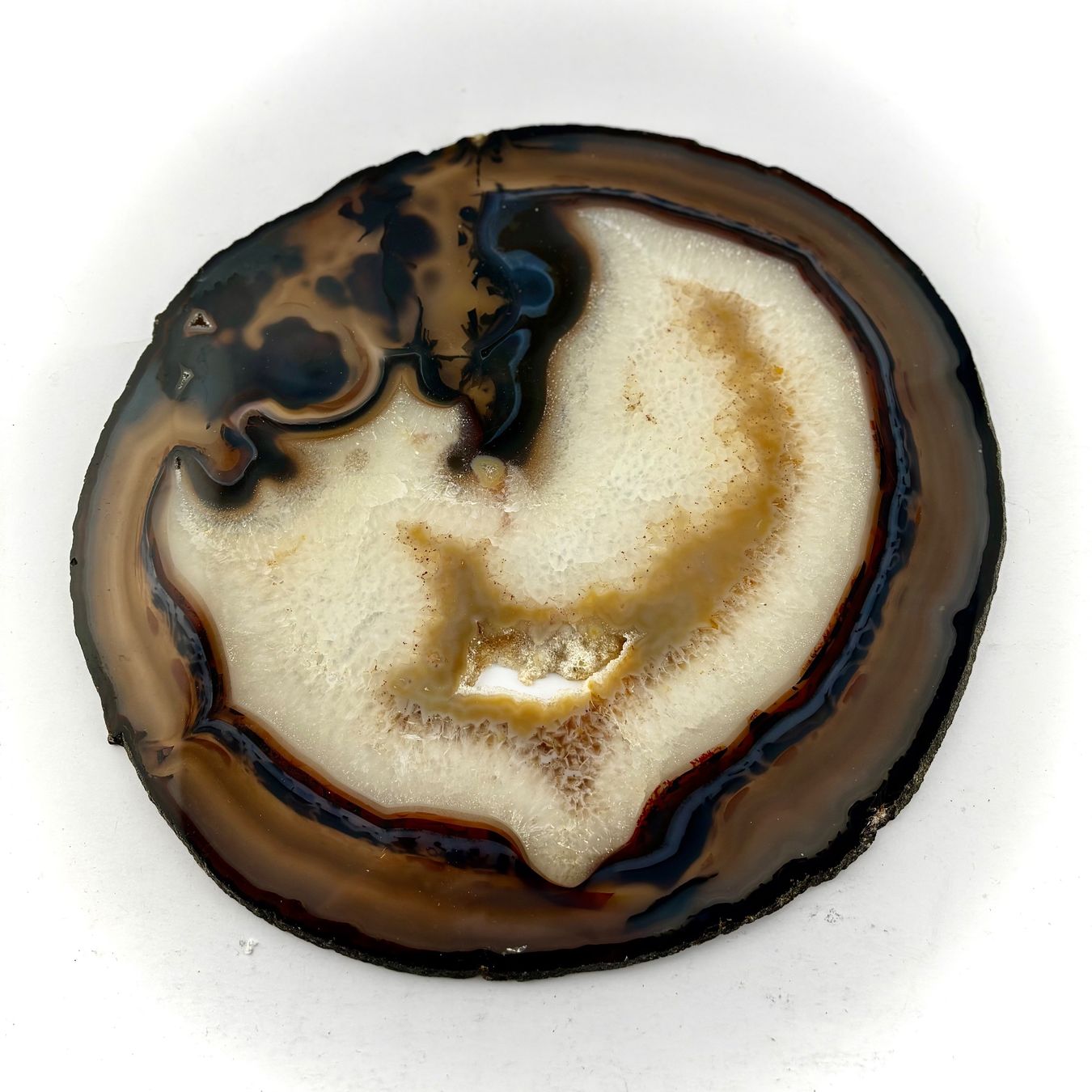 Minerali & Pietre curative: Grosse, transparente Achatscheibe, 32cm, mit Kristallhöhle – Usato da Bern venduto da Midgard1982 1