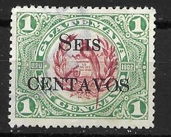 Guatemala 1916: Quetzal 6 C. auf 1 C. grün/liakarmin